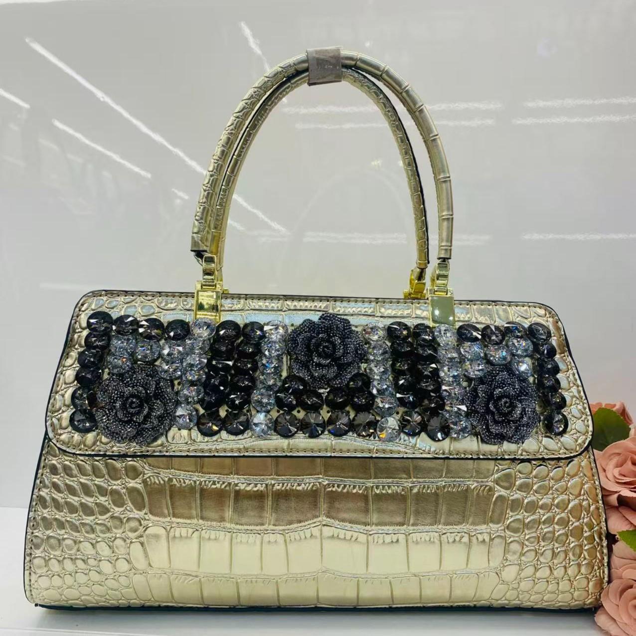 New Arrival 2026 Rhinestone-Embellished Croc-Effect Mom Bag for Women, An Elegant Large Capacity Shoulder Crossbody Top-Handle Handbag with Premium Design