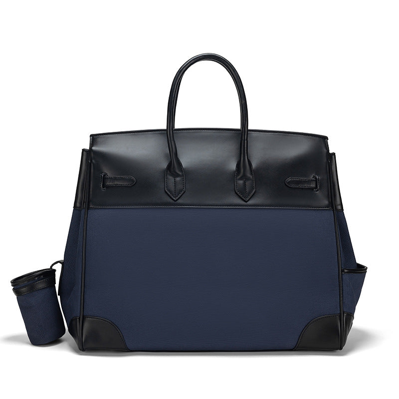 Chic Canvas & Leather Birkin-Inspired Travel Tote Bag, Vintage Light Luxury Top-Handle Handbag with Spliced Detail, Perfect for Everyday & Travel
