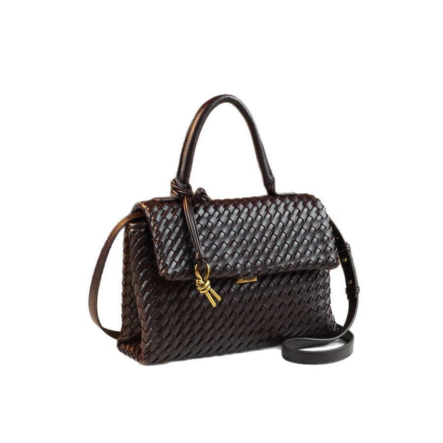 Handwoven Commuter Briefcase Bag for Women Minimalist Large Capacity Shoulder Handbag, Niche Versatile Purse with Artisan Woven Texture
