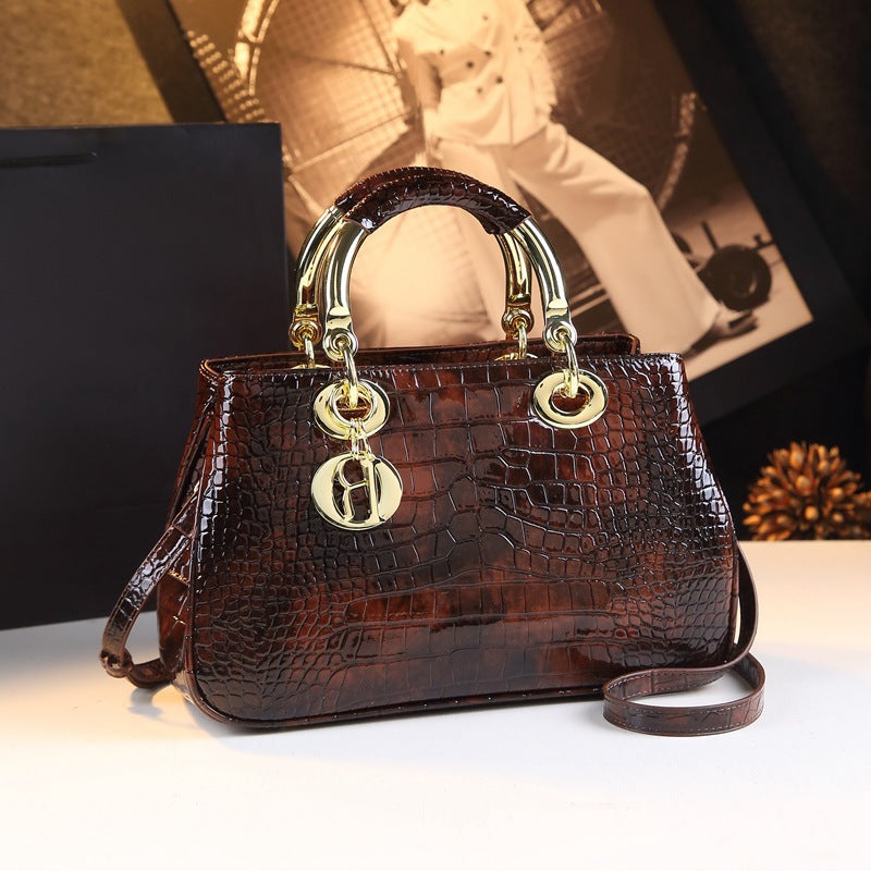 New Arrival Lady-Inspired Croc-Effect Genuine Leather Bag for Women, A Large Fall/Winter Shoulder Crossbody Handbag with Trendy Design