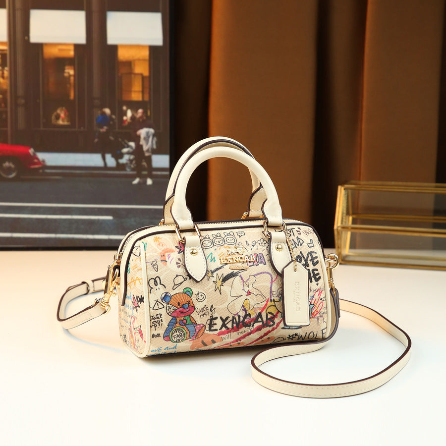 Art Graffiti Cute Pillow Bag for Women Compact Shoulder Crossbody Handbag, Playful Random Pattern Purse with Trendy Artistic Design