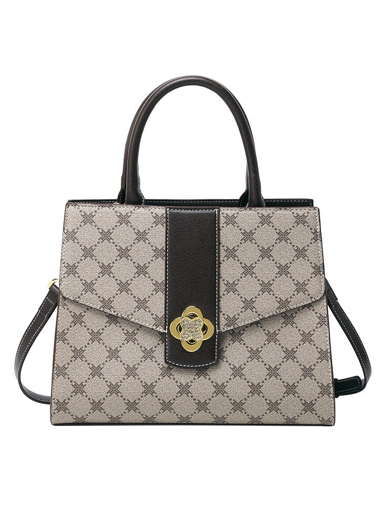 Chic Large Capacity Genuine Leather Tote Bag for Women, Kelly & Birkin-Inspired Turn-Lock Design with Unique Plum Blossom Clasp, Versatile Shoulder Crossbody Top-Handle Handbag