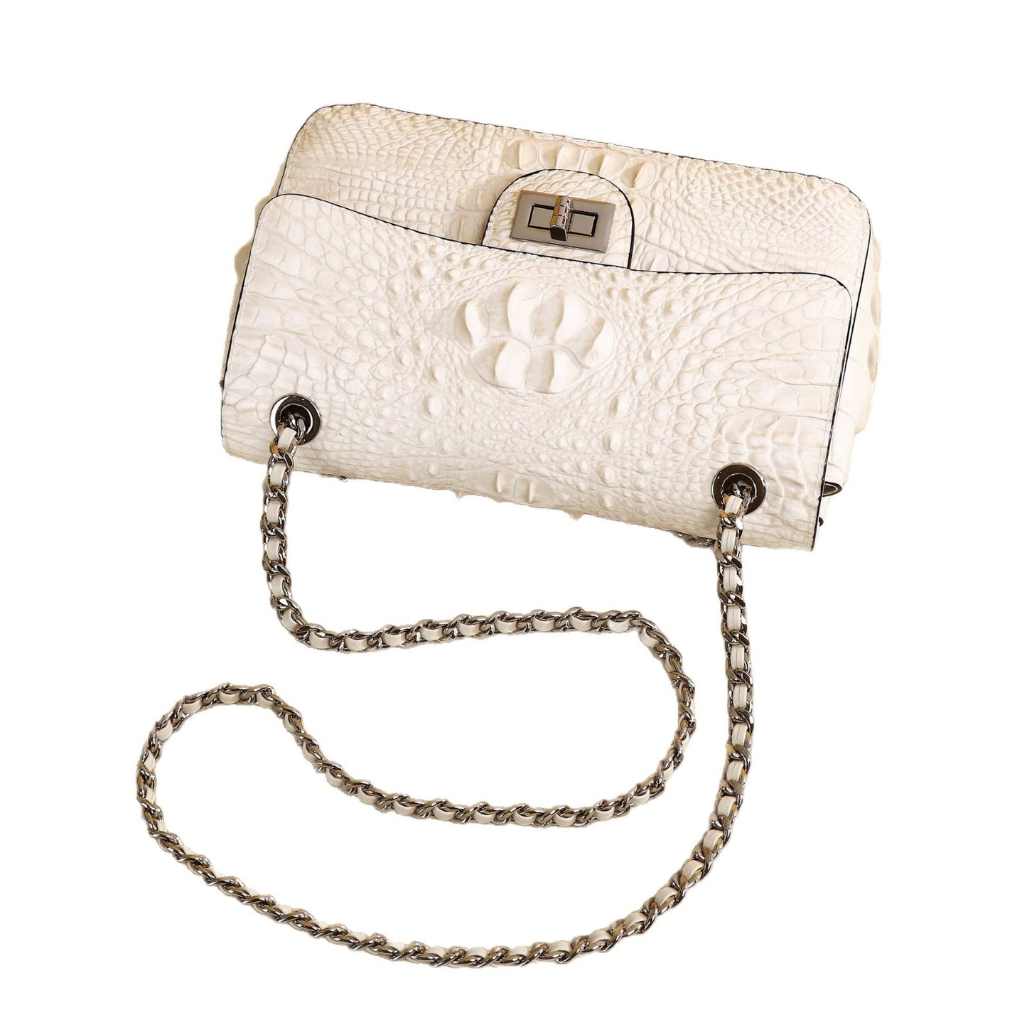 New Arrival Croc-Effect Chanel-Style Chain Bag for Women, A Light Luxury Versatile Crossbody Shoulder Mini Backpack with Classic Design