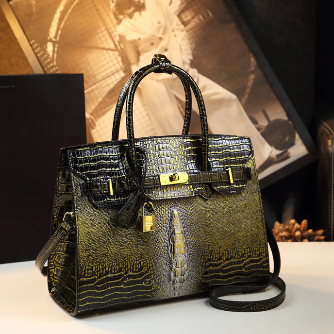 Elegant Gradient Croc-Embossed Birkin-Inspired Tote Bag for Women, Premium Genuine Leather Top-Handle Shoulder Handbag with Sophisticated Ombré Design, Perfect Gift for Mom
