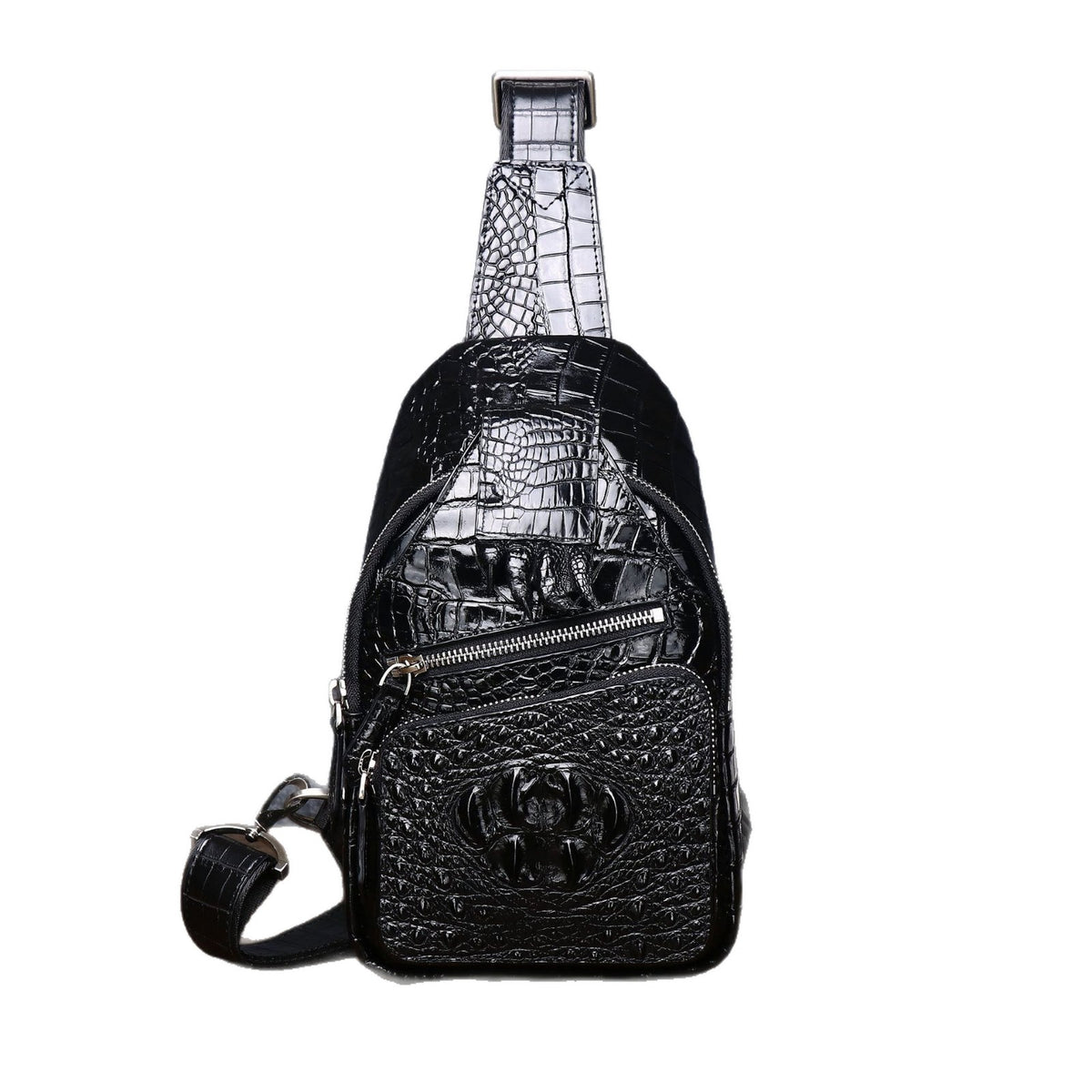 New Arrival Croc-Effect Men's Chest Bag with Claw Design, A Large Capacity Genuine Leather Crossbody Bag with Fashionable Outdoor Style
