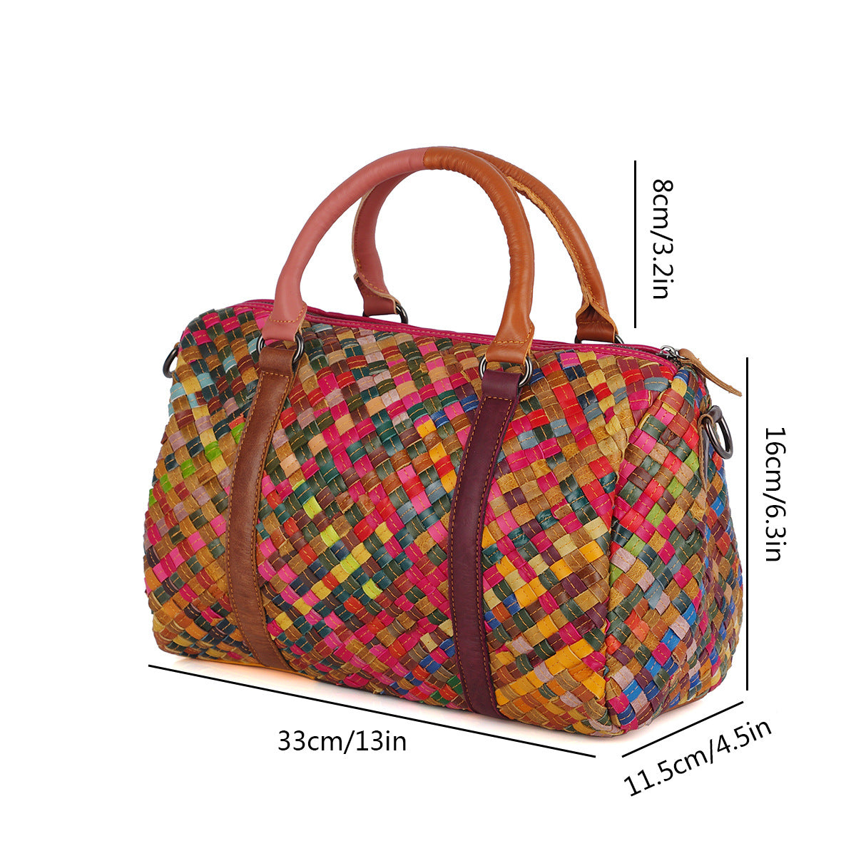 Genuine Cowhide Woven Multicolor Vintage Handbag for Women, Casual Lock Buckle Top Handle Crossbody Purse, Multi-Compartment Designer Bag for Ladies