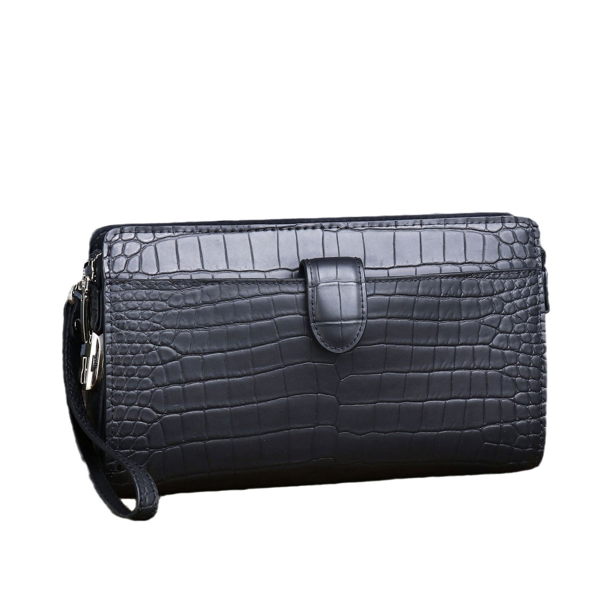 New Arrival Matte Black Croc-Effect Large Clutch for Men, A Business Document Organizer with Combination Lock & Multiple Card Slots, Multi-Functional Wallet