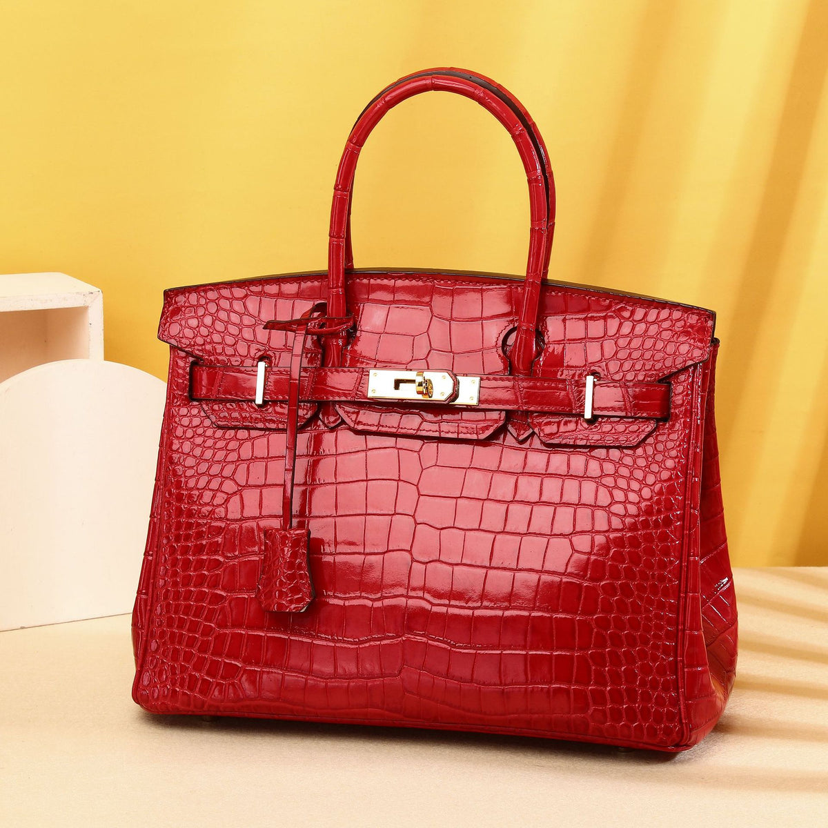 Chic Croc-Embossed Birkin-Inspired Tote Bag for Women, Light Luxury Large Capacity Top-Handle Crossbody Handbag with Premium Sophisticated Design, Trendy Everyday Purse