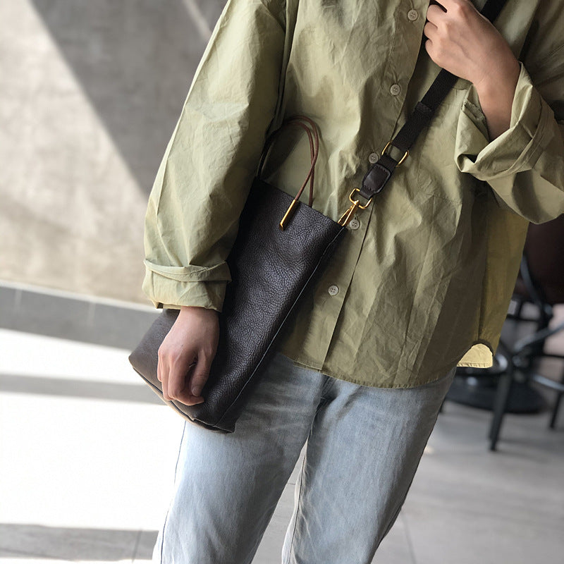 Genuine Top Layer Cowhide Handbag for Women, New Summer Original Minimalist Shoulder Crossbody Top Handle Purse, Vintage Mother-Child Bag for Ladies