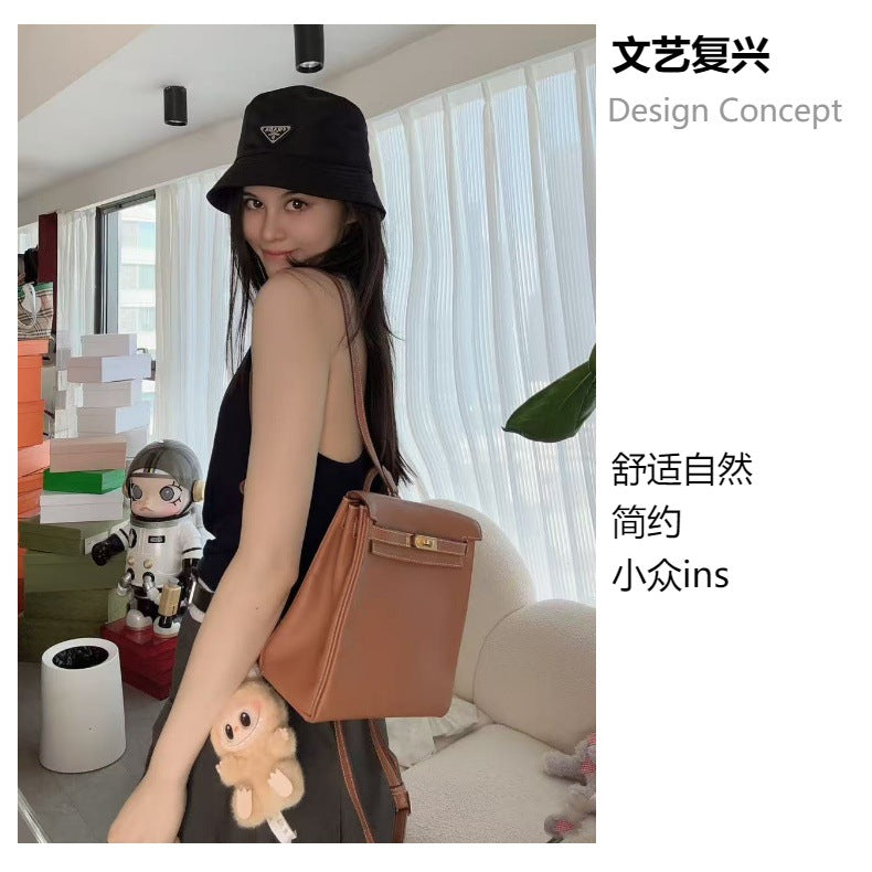 Genuine Top Layer TC Cowhide Kelly-Style Backpack for Women, Premium Versatile Casual Commute Small Daypack, Trendy Leather Rucksack for Ladies