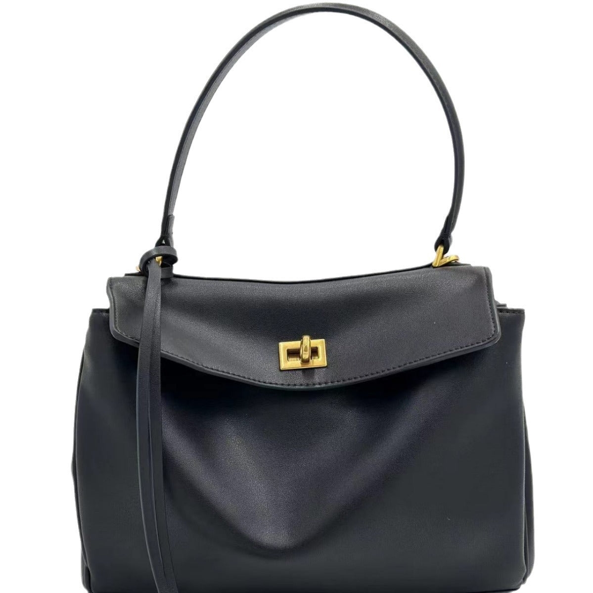 Genuine Leather Rodeo Style Handbag for Women, Premium Lock Buckle Underarm Shoulder Crossbody Purse, Casual Commute Kelly-Style Bag for Ladies
