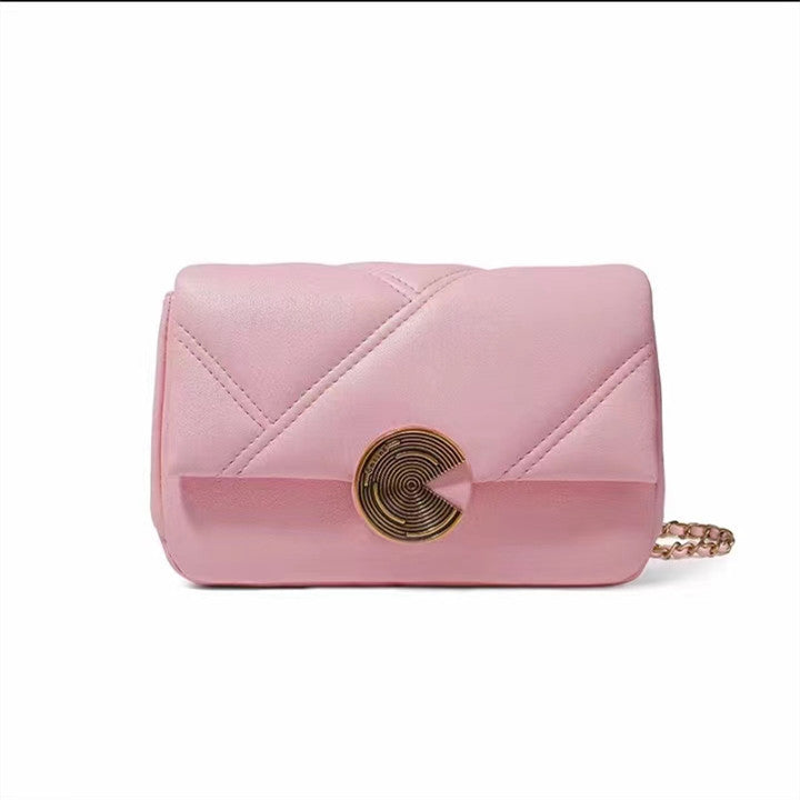 Genuine Cowhide Quilted Gold Ball Chain Small Square Bag for Women, New Light Luxury Vintage Office Shoulder Crossbody Purse, Trendy Handbag for Ladies