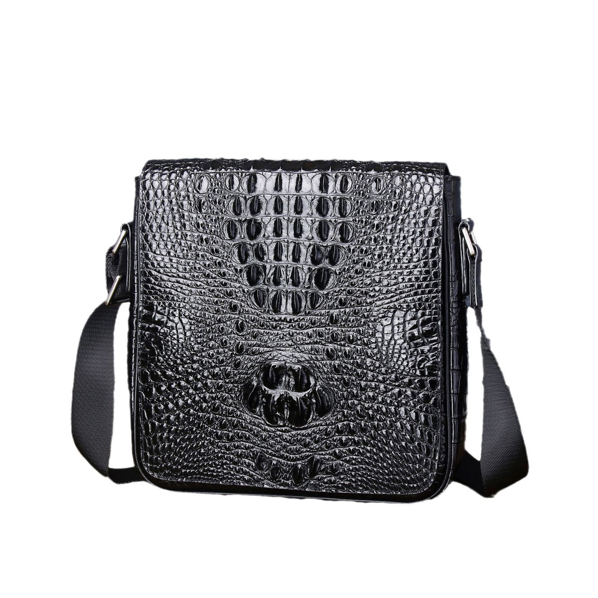 New Arrival Croc-Effect Genuine Leather Shoulder Bag for Men, A Fashionable Flap Crossbody Backpack Perfect for Outdoor Business & Casual Use