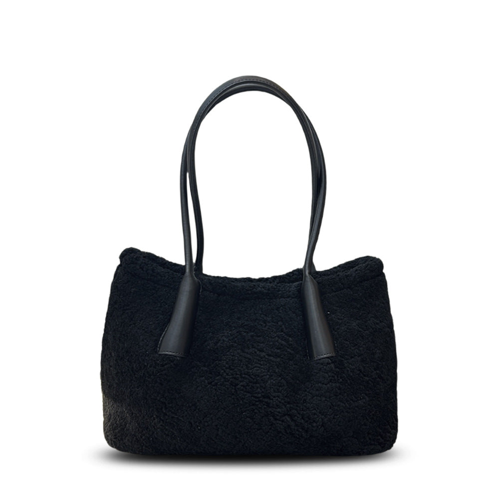 New Fall/Winter Lamb Wool Shoulder Tote, Large High-End Stylish Commuter Bag for Women