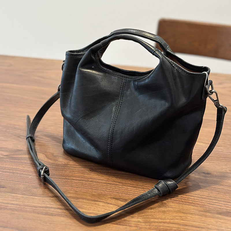 Genuine Vegetable-Tanned Cowhide Handbag for Women, New Fall Light Vintage Shoulder Crossbody Top Handle Purse, Minimalist Versatile Everyday Bag for Ladies