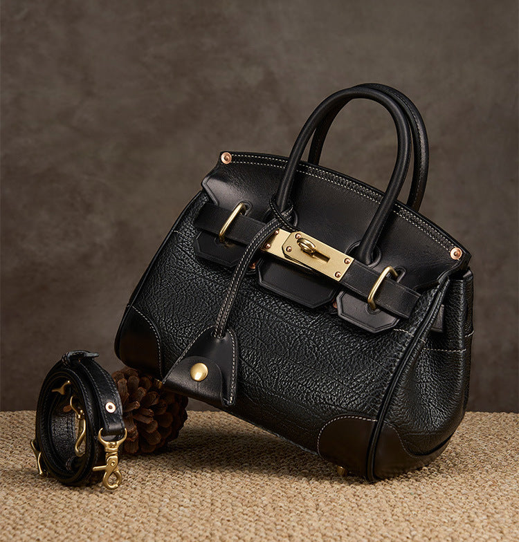 Genuine Italian Tree Bark Cowhide Birkin-Style Bag for Women, Vintage Heavy-Duty Textured Kelly-Style Crocodile-Embossed Shoulder Crossbody Purse, Premium Handbag for Ladies