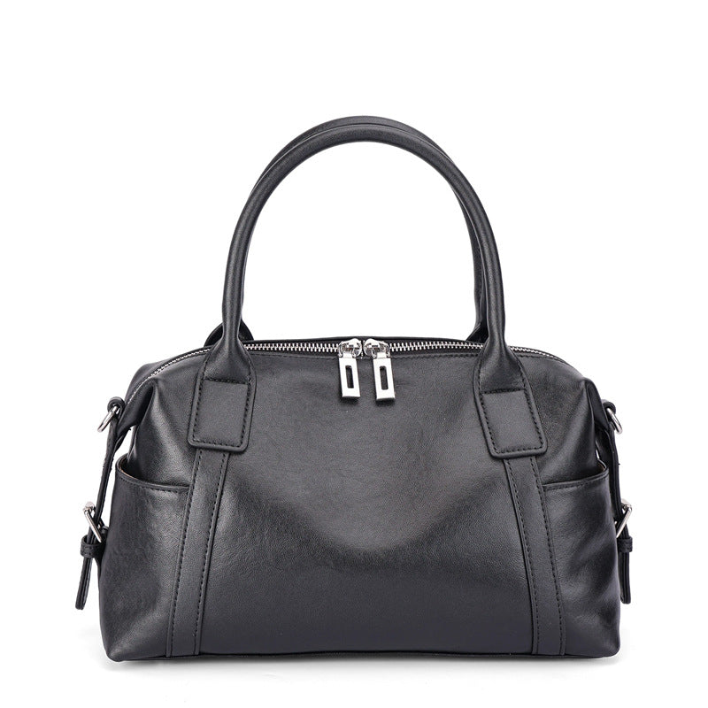Genuine Leather Slouchy Boston Tote Bag for Women Elegant Commuter Shoulder Handbag, Versatile Trendy Purse with Classic Silhouette