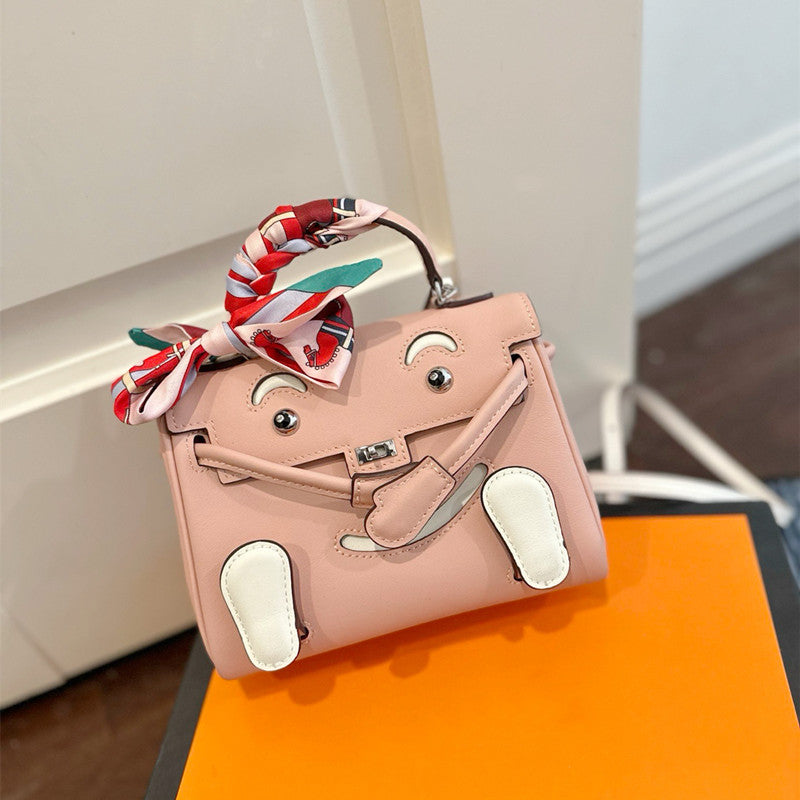 Genuine Leather Kelly Bag for Women Doll Calfskin Cute Top Handle Shoulder Crossbody Purse, Large Capacity Stylish Handbag with Adorable Design