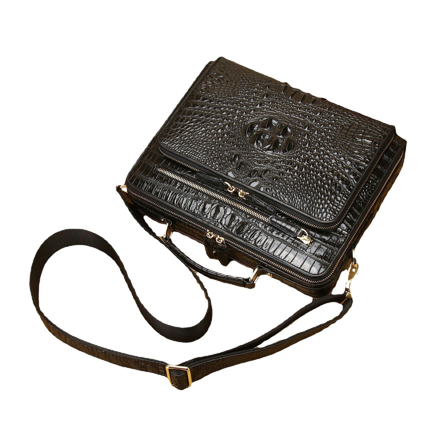 New Arrival Croc-Effect Genuine Leather Briefcase for Men, A Large Capacity Business Laptop Bag with Trendy Professional Design