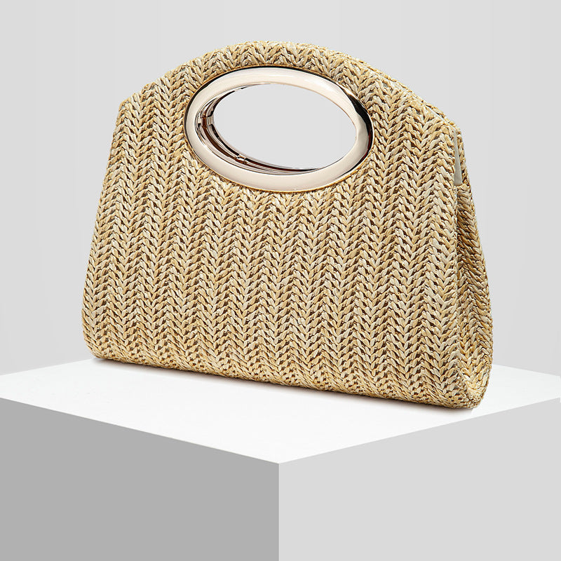 Stripe Woven Straw Evening Clutch for Women, New Formal Wedding Banquet Top Handle Crossbody Purse, Stylish Party Handbag for Ladies
