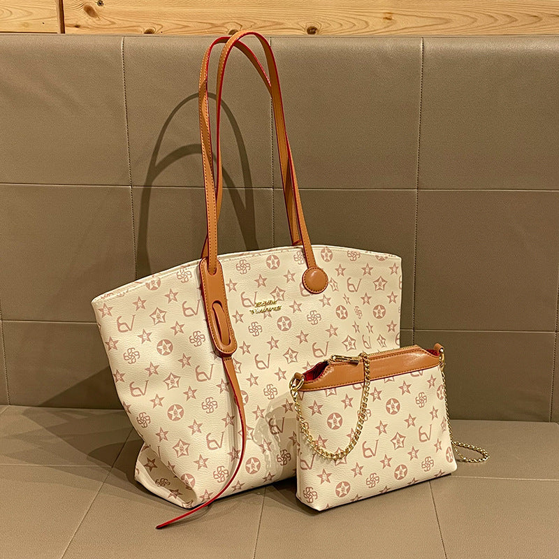 Premium Monogram Print Tote Bag for Women | New Large-Capacity Top-Handle Underarm Handbag with High-End Texture | Spacious Versatile Purse for Work, Errands & Travel | Chic Everyday Carryall with Timeless Sophisticated Style