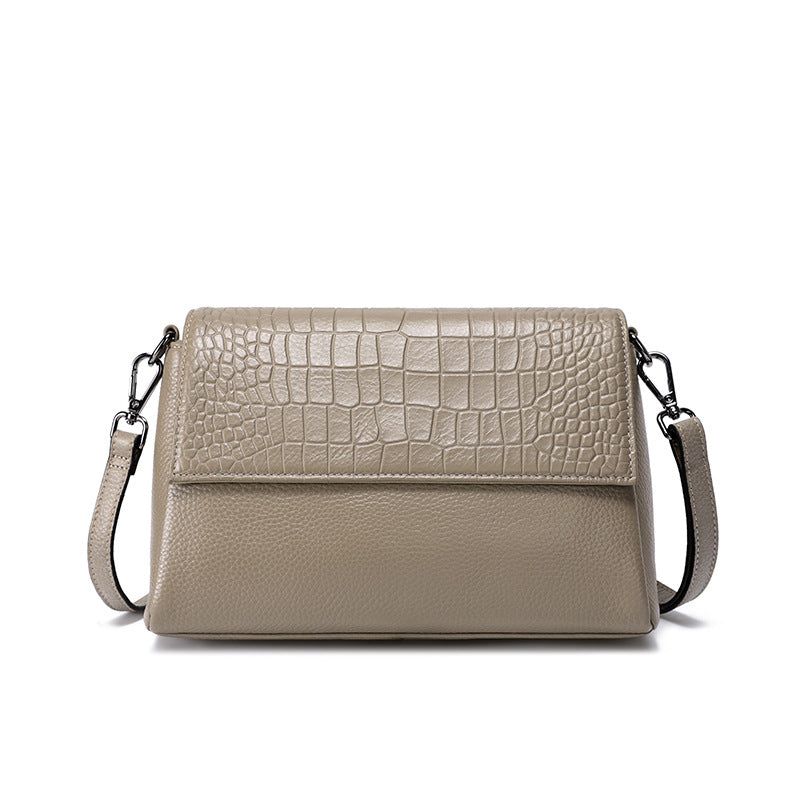 New Arrival Croc-Effect Genuine Leather Shoulder Bag for Women, A Stain-Resistant Durable Small Square Commuter Handbag with Premium Design