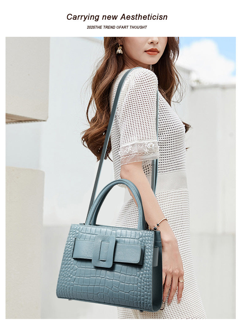 Genuine Leather Crocodile-Embossed Tote Handbag for Women, Trendy Niche Designer Shoulder Crossbody Top Handle Purse, Fashionable Bag for Ladies