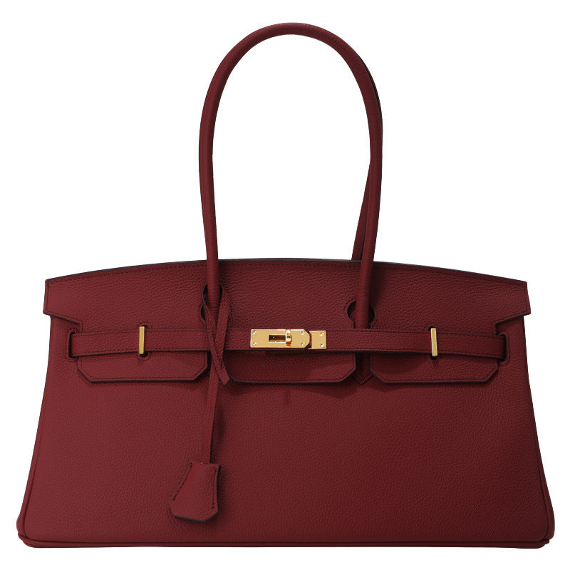 Chic 40cm Horizontal Birkin-Inspired Tote Bag for Women, Premium Top-Layer Cowhide Leather Crossbody Top-Handle Handbag with Spacious Large Capacity, Ideal Commuter Shoulder Bag