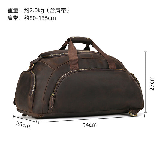 17-Inch Crazy Horse Leather Backpack, Vintage Large Capacity Travel Rucksack, Multi-Purpose Genuine Cowhide Daypack for Men