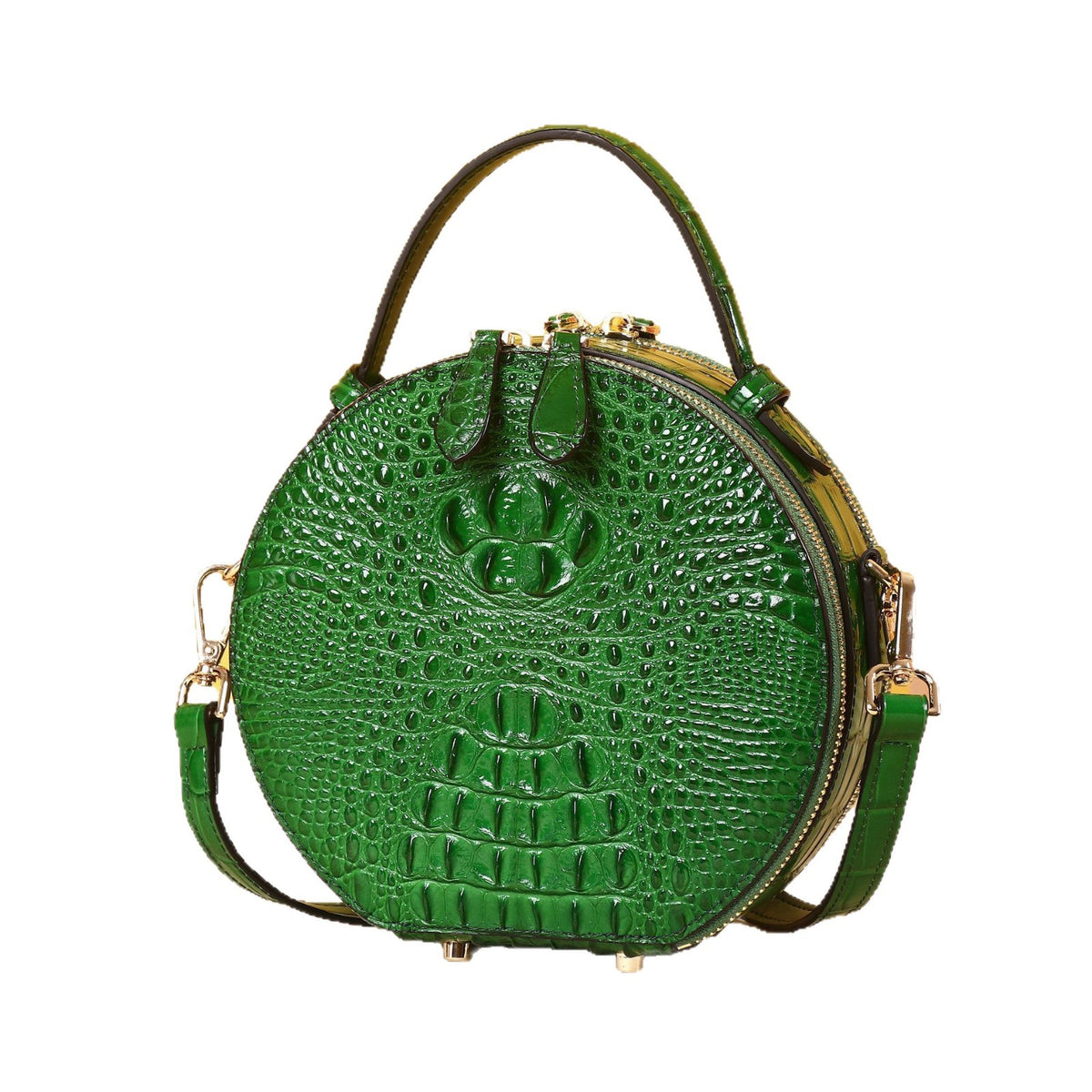 New Arrival Light Luxury Croc-Effect Round Handbag for Women, A Minimalist Casual Top-Handle Crossbody Shoulder Bag with Multi-Layer Design
