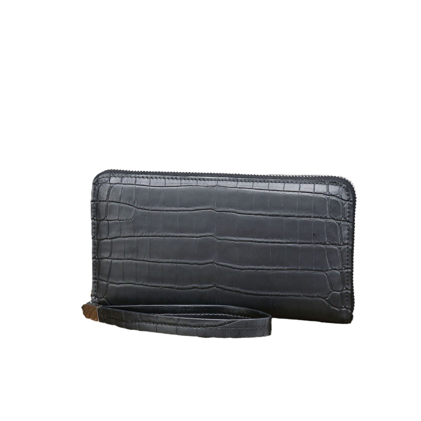 New Arrival Matte Black Croc-Effect Long Clutch Wallet for Men, A Business Handheld Bag with Multiple Card Slots & Convenient Phone Pouch