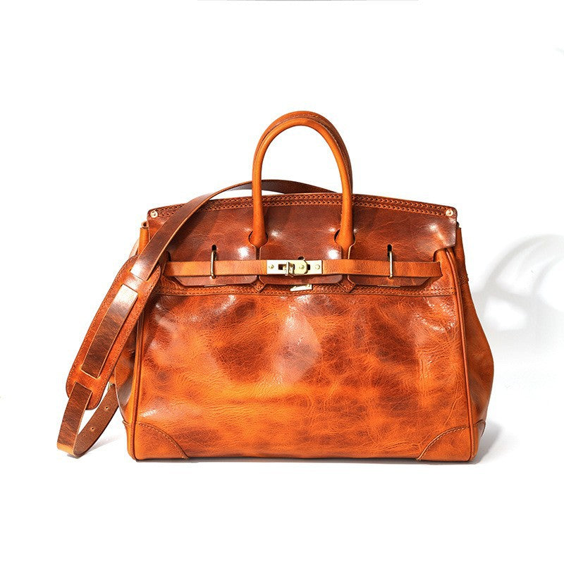 Top Layer Cowhide Birkin-Style Large Capacity Handbag for Men and Women, Vintage Unisex Shoulder Top Handle Crossbody Purse, Premium Leather Tote Bag for Ladies and Gentlemen