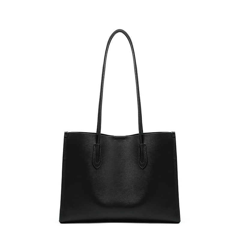 New Korean Style Genuine Leather Large Tote Bag, Premium Commute Shoulder Handbag, Spacious Everyday Purse for Women
