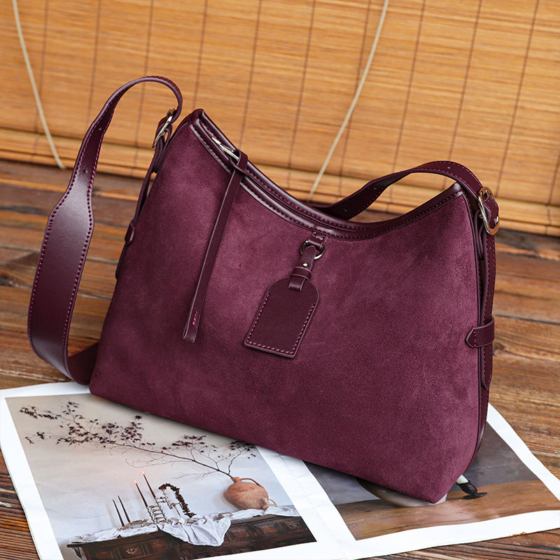 Genuine Leather Suede Tote Bag for Women Vintage Large Capacity Shoulder Handbag, Trendy Elegant Purse with Soft Luxurious Texture