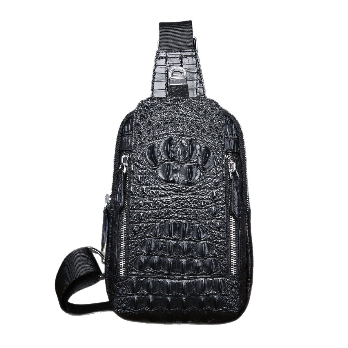 New Arrival Croc-Effect Casual Outdoor Chest Bag for Men, A Top-Layer Cowhide Crossbody Shoulder Waist Pack with Sporty Versatile Design