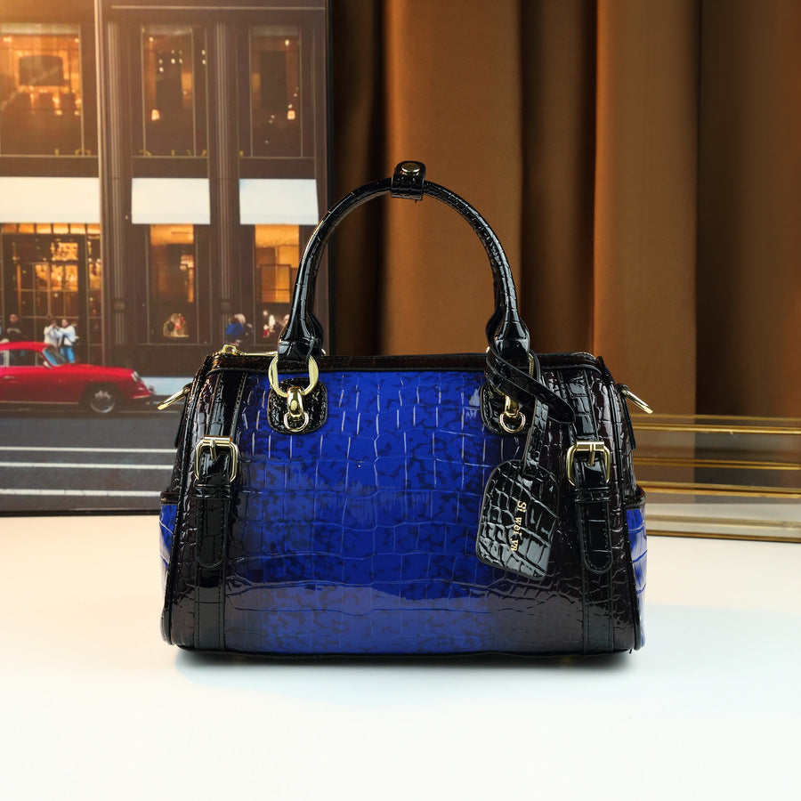 New Arrival Gradient Two-Tone Croc-Effect Pillow Bag for Women, A Large Capacity Top-Handle Shoulder Crossbody Handbag with Trendy Design, Perfect for Travel & Outings
