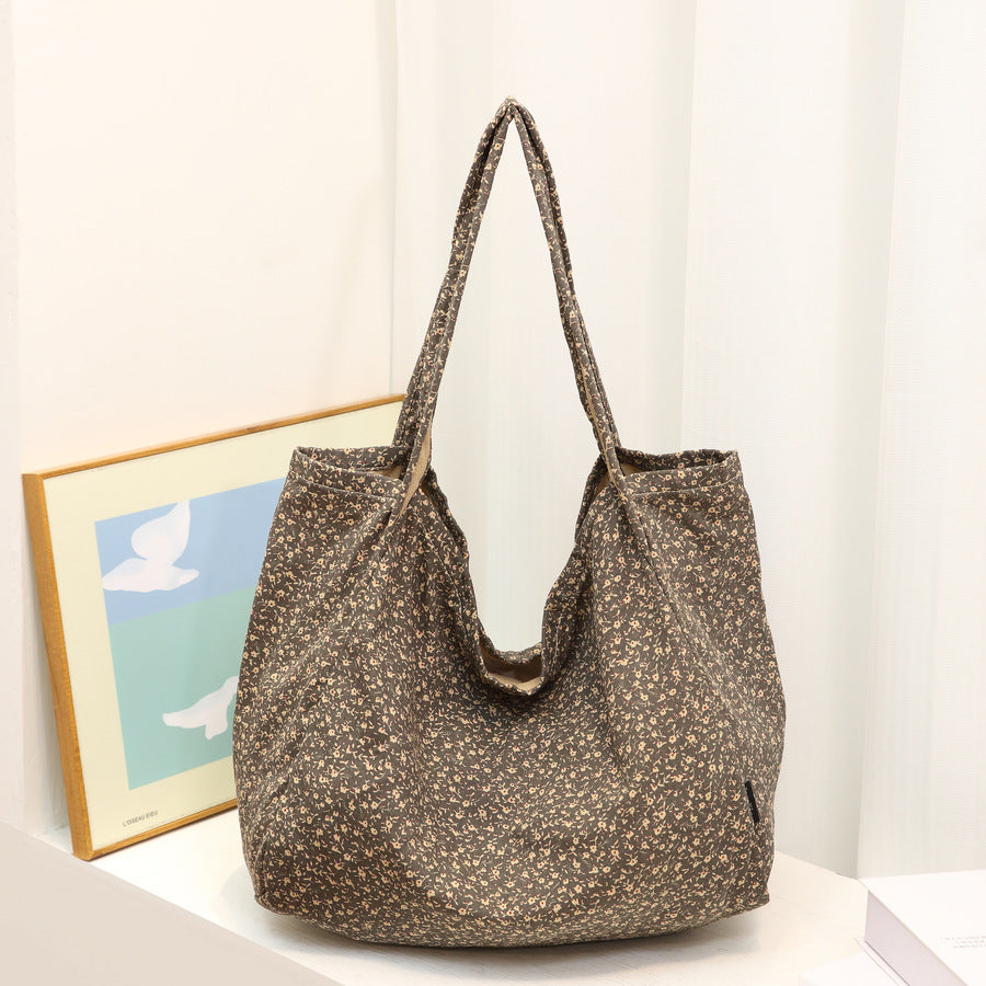 Summer Floral Print Canvas Tote Bag for Women Large Capacity Shoulder Purse, Casual Geometric Pattern Travel Handbag with Versatile Everyday Appeal