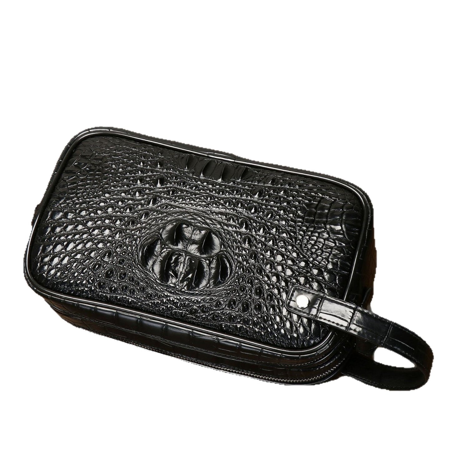 New Arrival Croc-Effect Double-Zip Executive Bag for Men, A Large Minimalist Top-Handle Clutch with Urban Simple Design, Perfect for Business & Daily Use