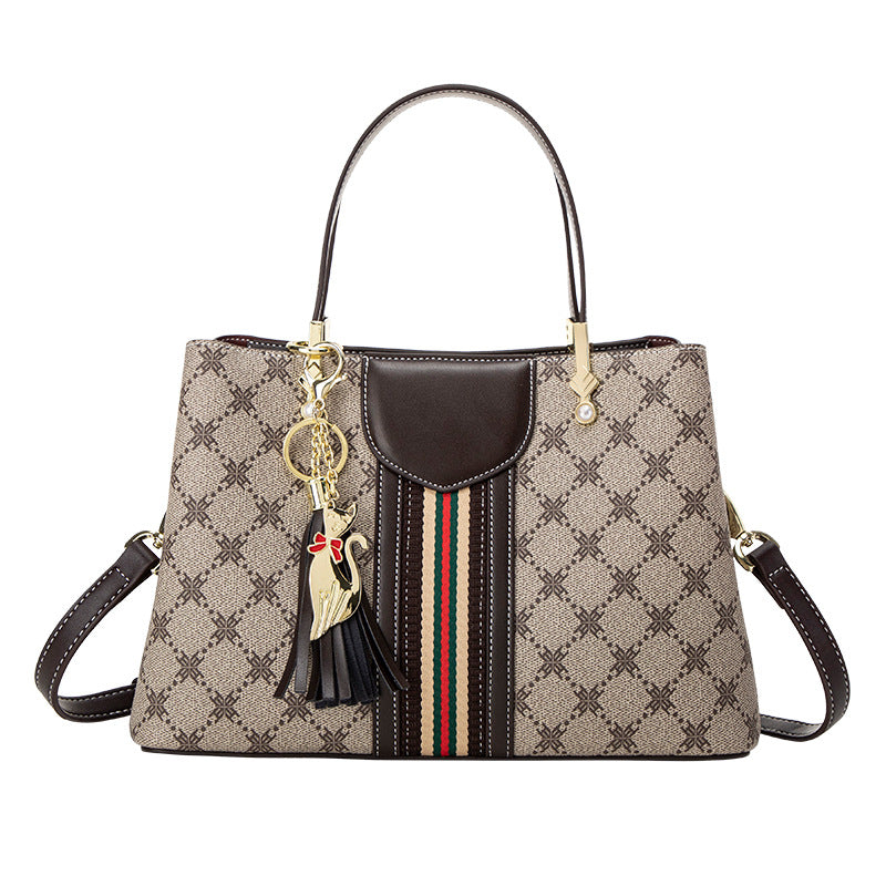 Elegant Monogram Print Tote Bag for Women | Light Luxury Large Top-Handle Handbag with Trendy Tassel Accent | Spacious High-End Carryall for Work, Errands & Travel | New Statement Purse with Sophisticated Finish & Timeless Appeal