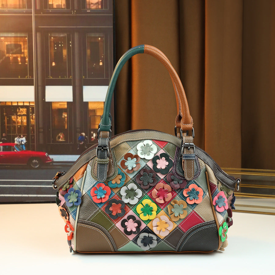 Woven Leather Shell Bag for Women Genuine Leather Large Capacity Top Handle Shoulder Crossbody Handbag, Versatile Everyday Purse with Artisan Weave Detail