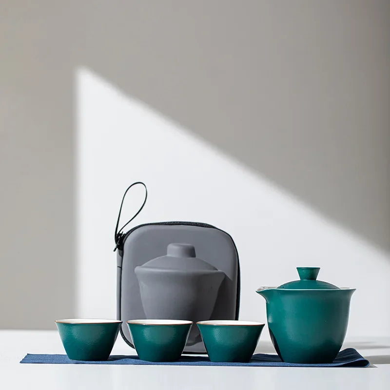 Portable Teapot Teacup Set with Travel Kit Kung Fu Teaware Ceramic Outdoor Tea Pots Chinese Tea Pot and Cup Set