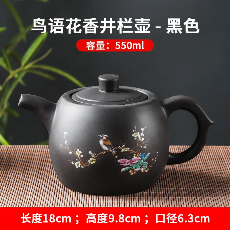 Purple Clay Teapots Large Capacity Flowers and Birds Teapot Handmade Zhu Mud Dragon Pattern Tea Infuser Chinese Tea Set