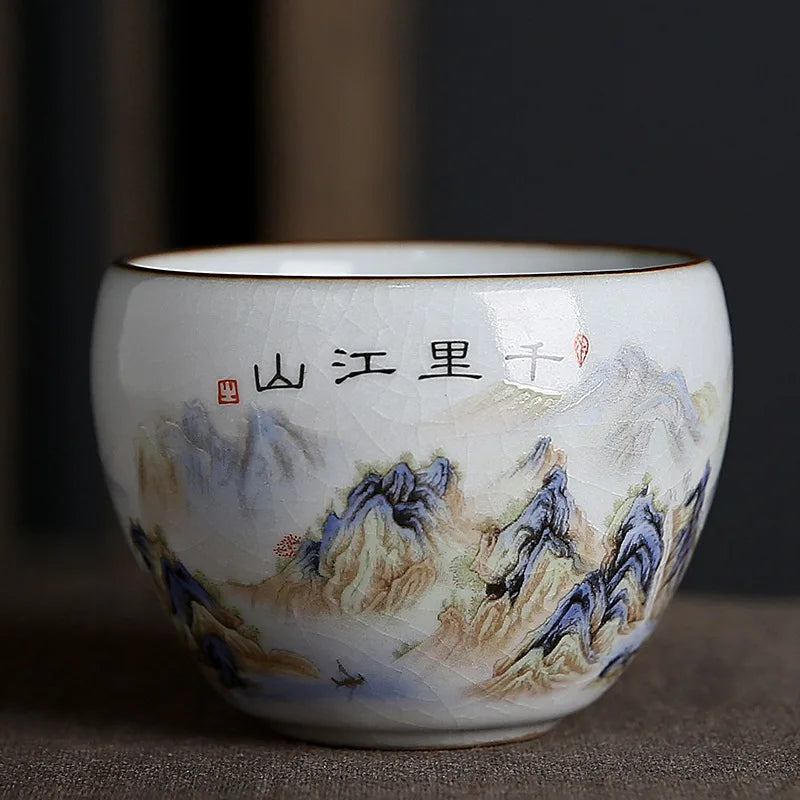 Ru Kiln Zodiac Tea Cup Retro Master Cup Ceramic Tea Cup Kung Fu Tea Set Tea Cup Set Tea Bowl Chinese Teaware Hand Painted Teacup