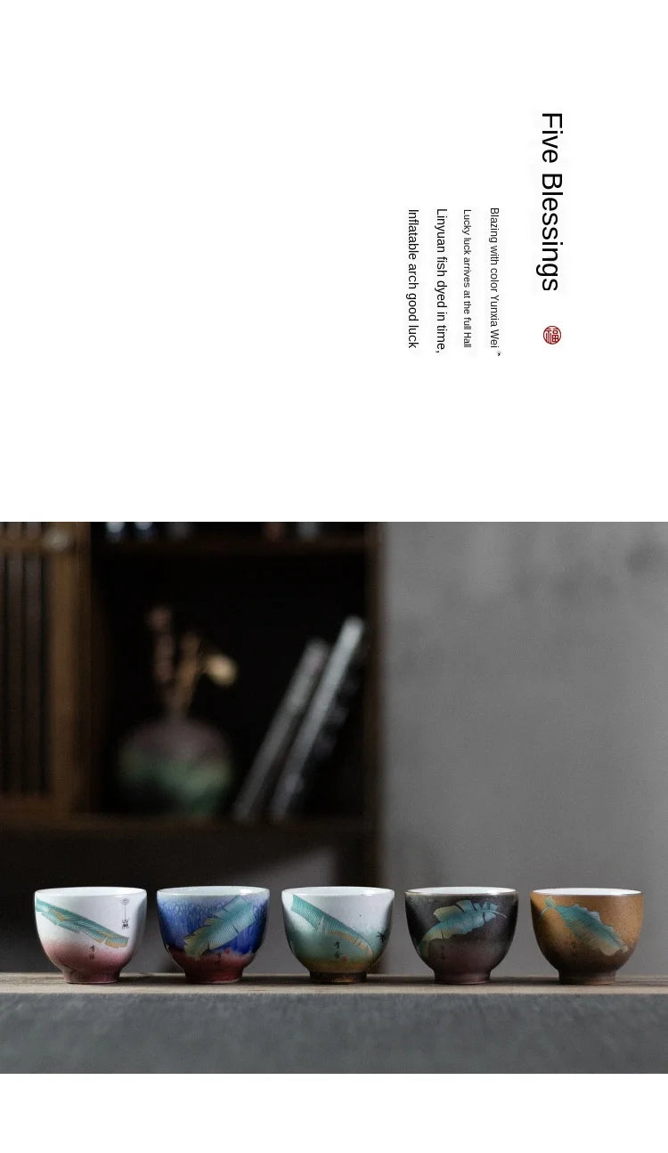 Kung Fu Tea Cup Kiln Baked Teacup Tea Cup Single Tea Cup 5 Gift Set Hand Gift Large Master Cup Ceramic Teacups Tea cup suit