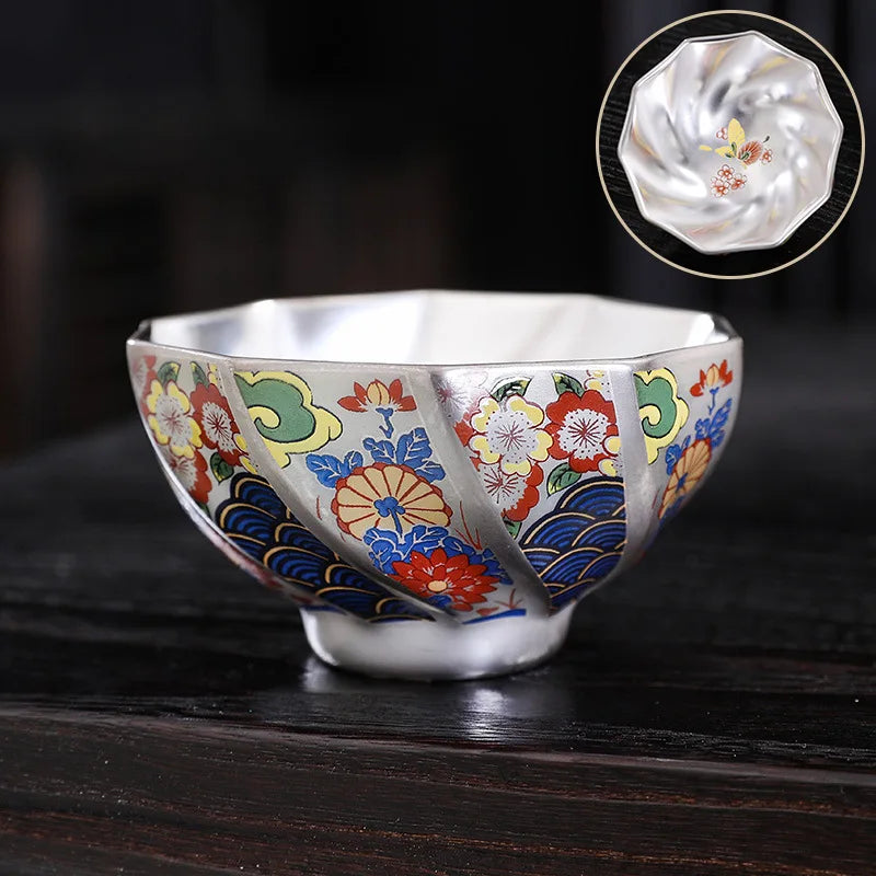 Silver Plated Tea Cup 999 Sterling Silver Ceramic Cup Personal Cup Master Cup Kung Fu Tea Set Tea Tasting Cup Tea Cup Court