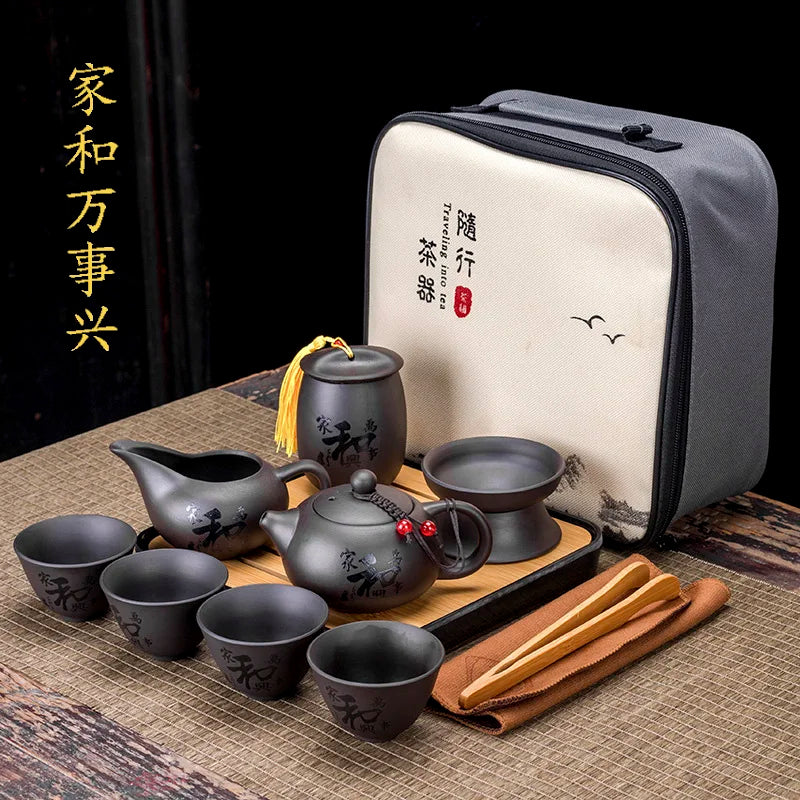 Tea Set Purple clay Portable Teapot Set Outdoor Travel Gaiwan Tea Cups of Tea Ceremony Teacup Fine Gift Organizer