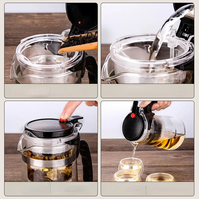 Thickened Glass Teapot One-button Filtering Tea Separation Teapot Household High-temperature Resistant Tea Maker