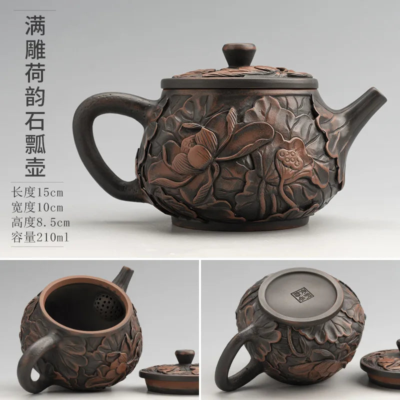 Vintage Chinese Tea Infuser with Box, Kung Fu Tea Table, Ceramic Teapot, Small Tea Service, Purple Clay Pot, Tea Set