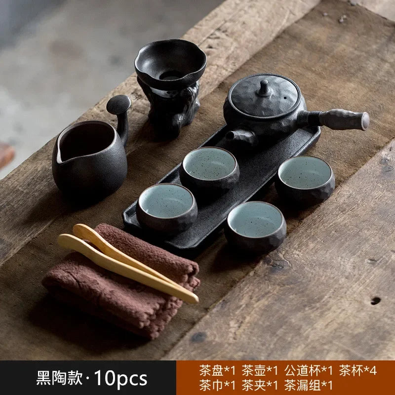 Vintage Coarse Pottery Chinese Tea Set Home Tea Infuser Traditional Tea Pot and Cup Set Ceramic Tea Tray Custom Teaware
