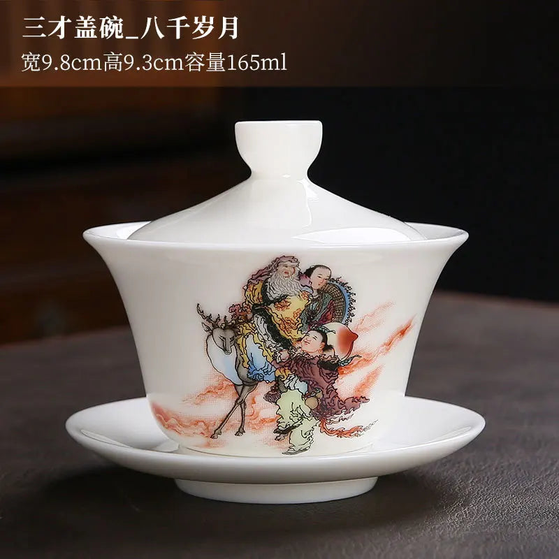 White Porcelain Gaiwan Teacup Large Handmade Ceramic Tea Cup Chinese Style Tea Bowl Handpainted Kung Fu Tea Set Gaiwan Teaware